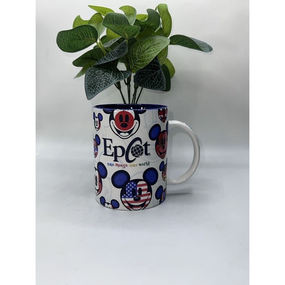 DISNEY Epcot One Mouse One World Ceramic Coffee Mug Cup 18 oz Mickey Face Flags